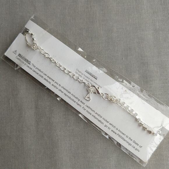 Double Chain Silver Rhinestone Anklet 10" new old stock fashion jewelry minimal - Picture 3 of 6